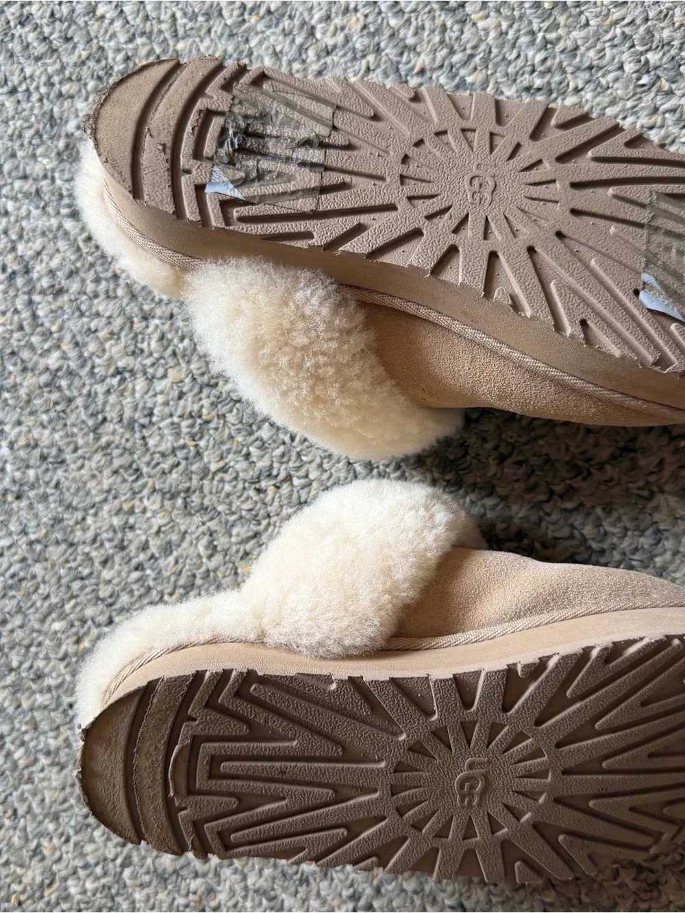 UGG Kids Tan Suede Slippers with Cream Shearling